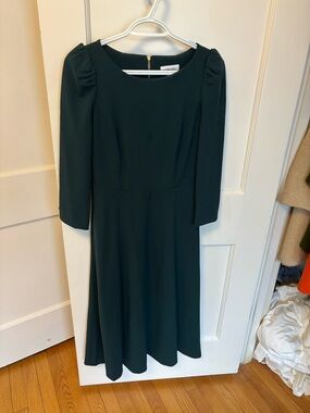 Calvin Klein Dark Green Long-Sleeve Midi Dress